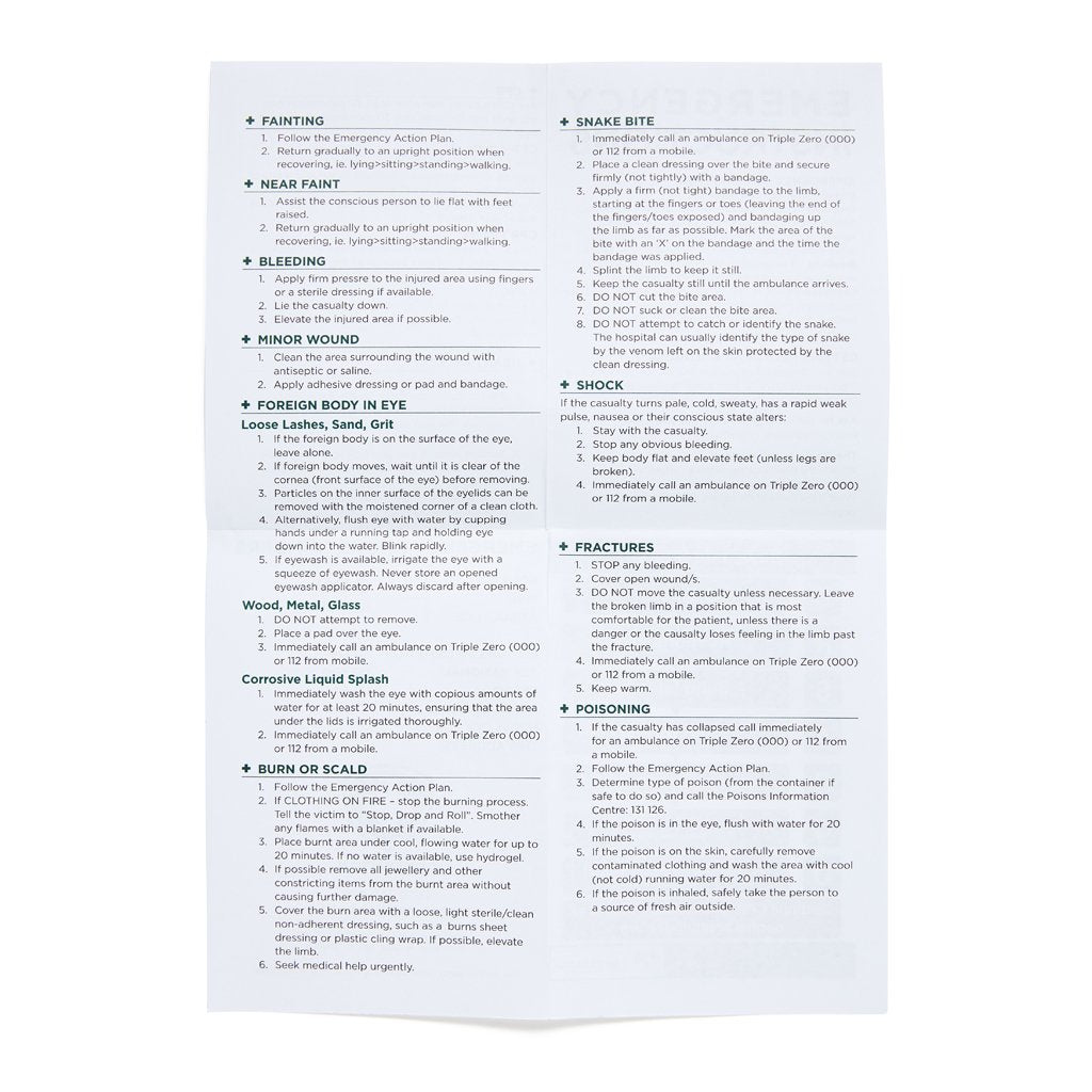 First Aid Instruction Sheet - Brenniston